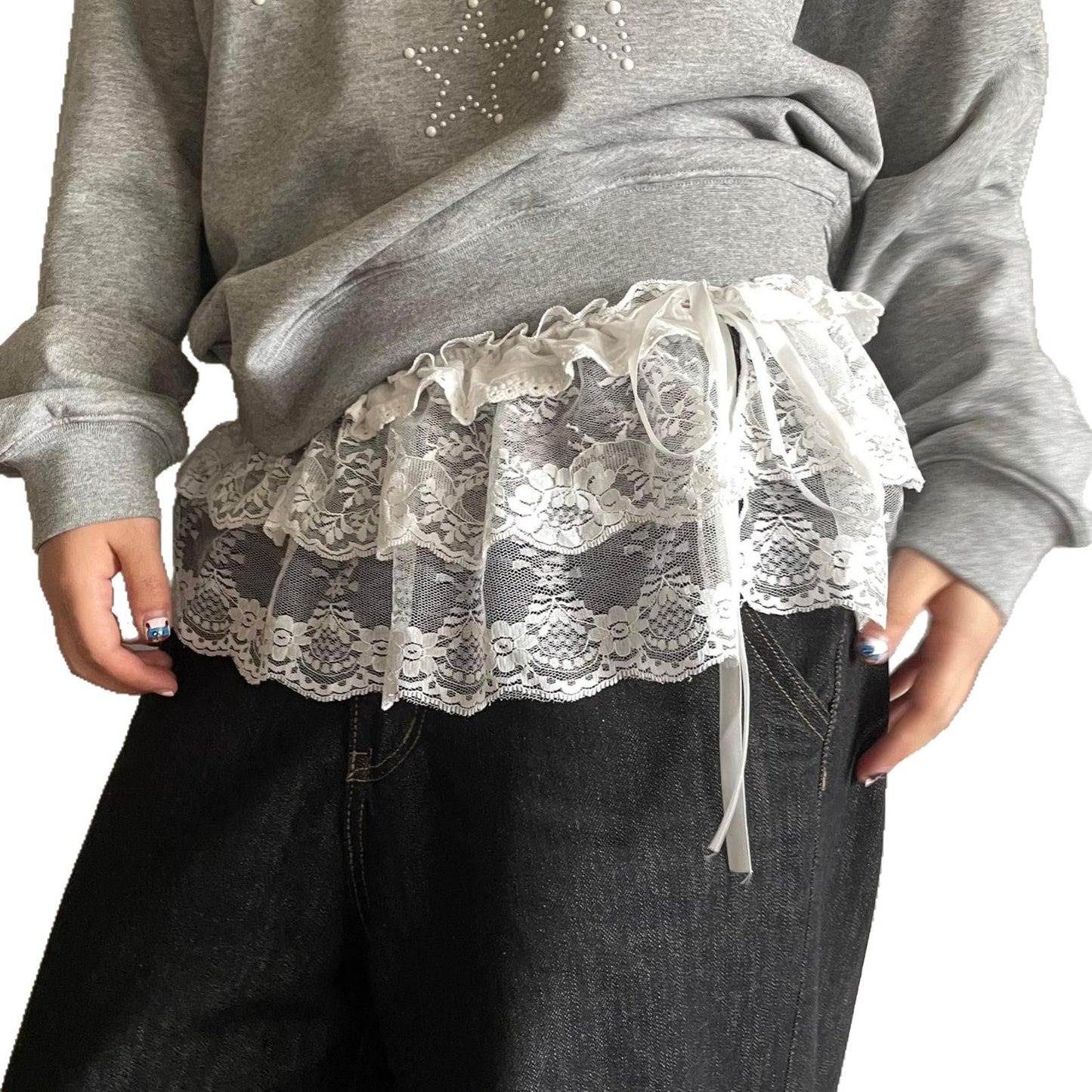 Lace Short Fart Curtain A- Line Ballet Bow Lace-up Skirt Bandage Dress