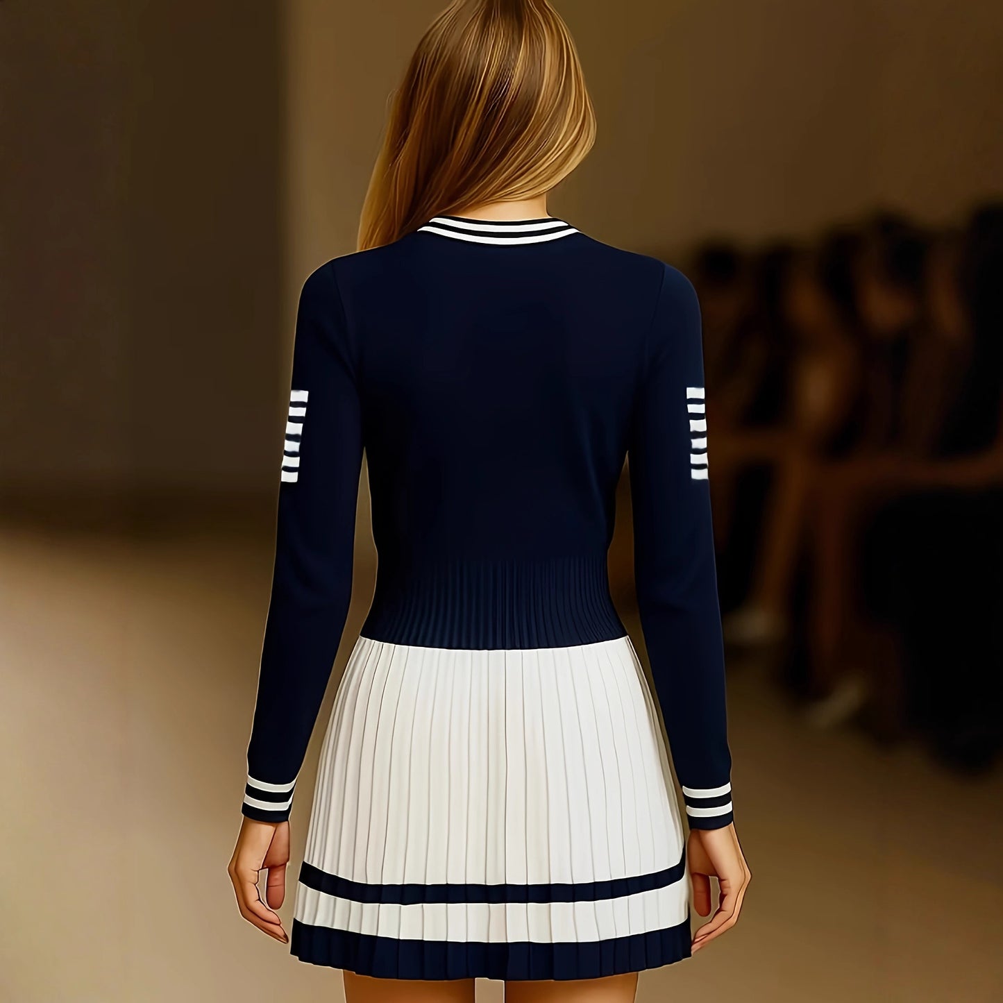 Strikket Stribet Kjole Sweater til Kvinder med Striber
