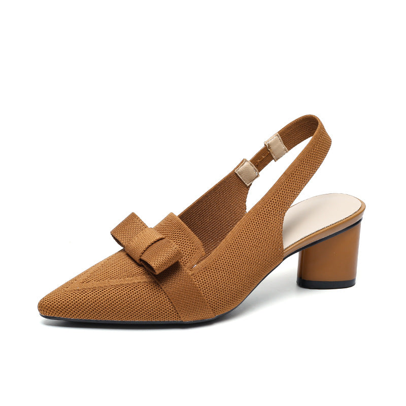 Closed Toe Bow Solid Color Summer High Heel Sandals Women Back Strap