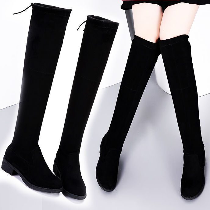 Stretch Women's Plus Velvet Warmth Thick Heel Lace-up Boots