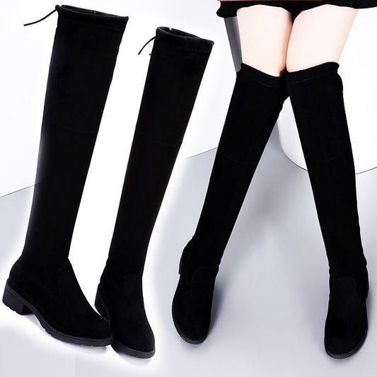 Stretch Women's Plus Velvet Warmth Thick Heel Lace-up Boots
