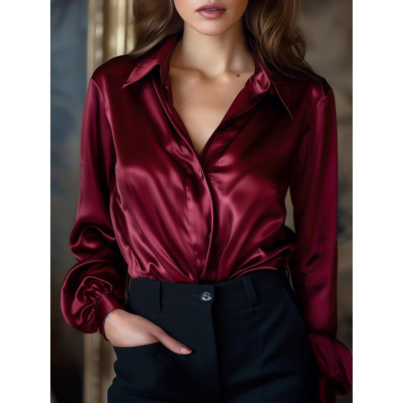 Casual Relaxed Fit Button Up Womens Blouse