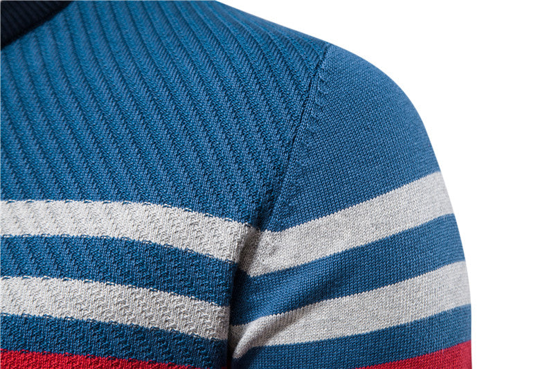 Striped Contrast Color Men's Casual Sweater US Size Personality Trend Knitting Bottoming Shirt