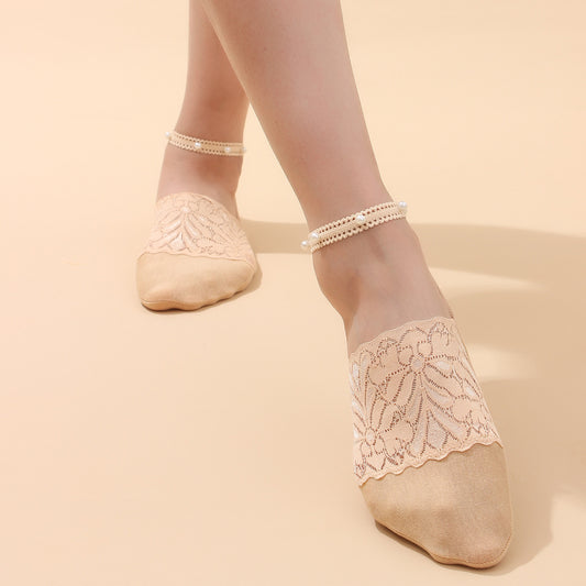 Women's Temperament And Fashion Lace Pearl Invisible Socks