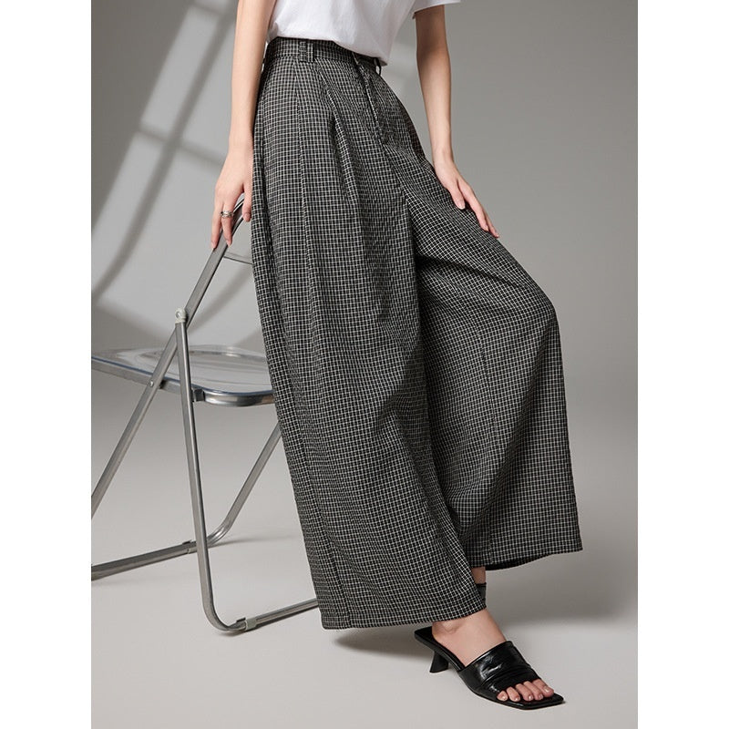 Polyester Women's Black White Gray Lattice Loose Pants