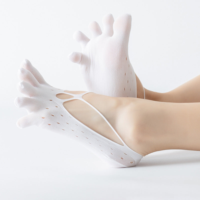 Women's Fashion Mesh Five Fingers Shallow Silicone Lace Socks