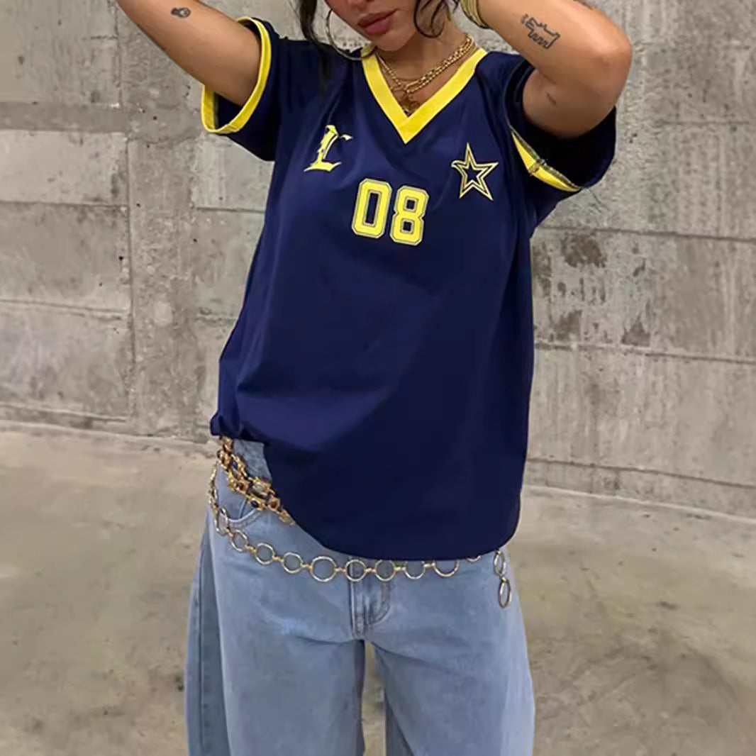 American Retro Fashion Letter Printing Casual Loose-fitting T-shirt