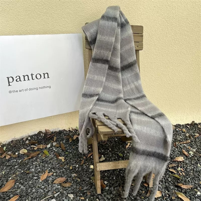 Rainbow-grid Womens Mohair Thermal Snood Long Style