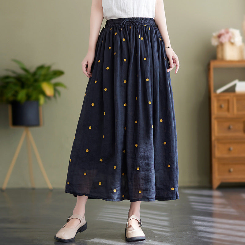 Cotton And Linen Skirt Women's Temperament Figure Flattering Flowy Long Skirt