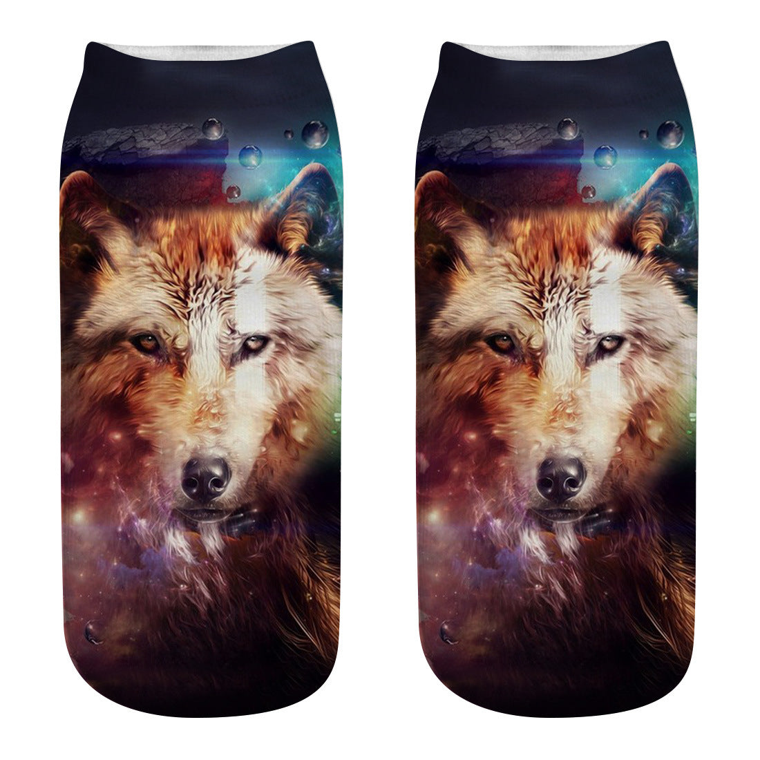 Printed Women's Socks Wolf Head 3D Printing Short Socks Creative Intention