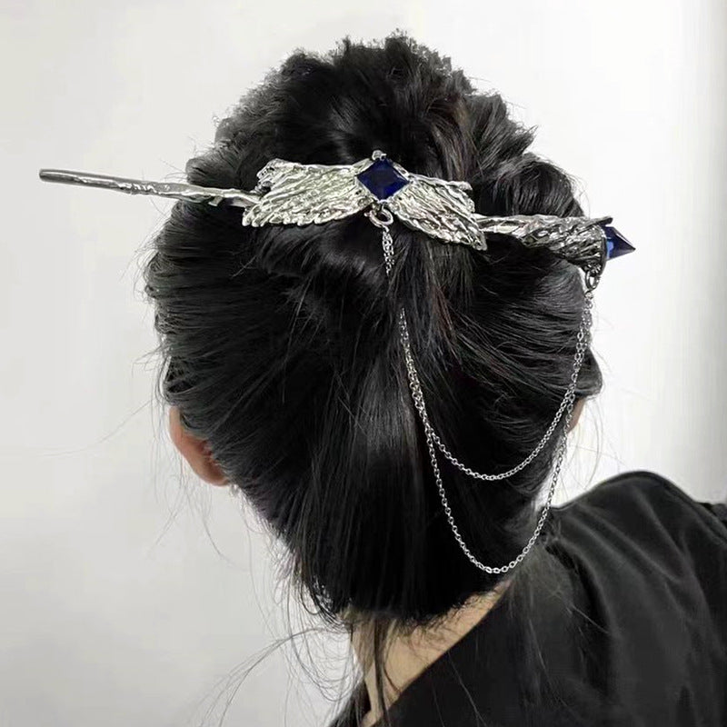 High-grade Design Tassel Hairpin Blue Zircon