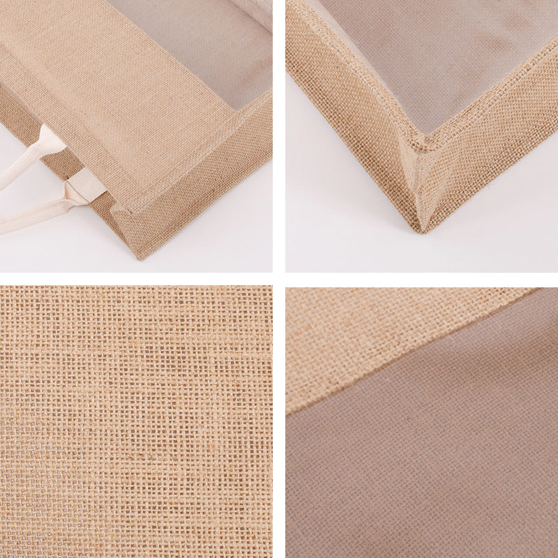 Transparent Film Splicing Visual Shopping Large Capacity Portable Burlap Bag