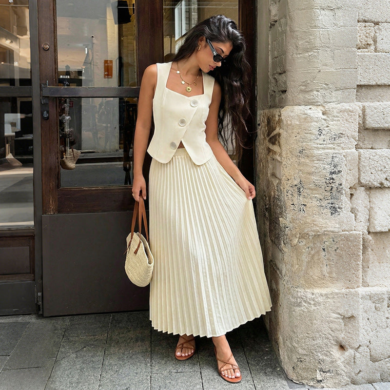 Women's Fashionable Versatile Sleeveless Dress Set