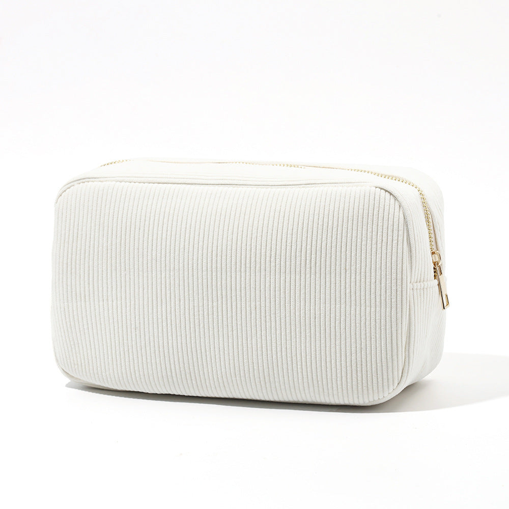 Large Capacity Portable Vertical Stripe Corduroy Cosmetic Bag