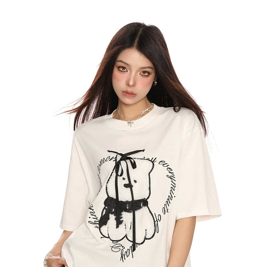 Puppy Towel Embroidery Short-sleeved T-shirt