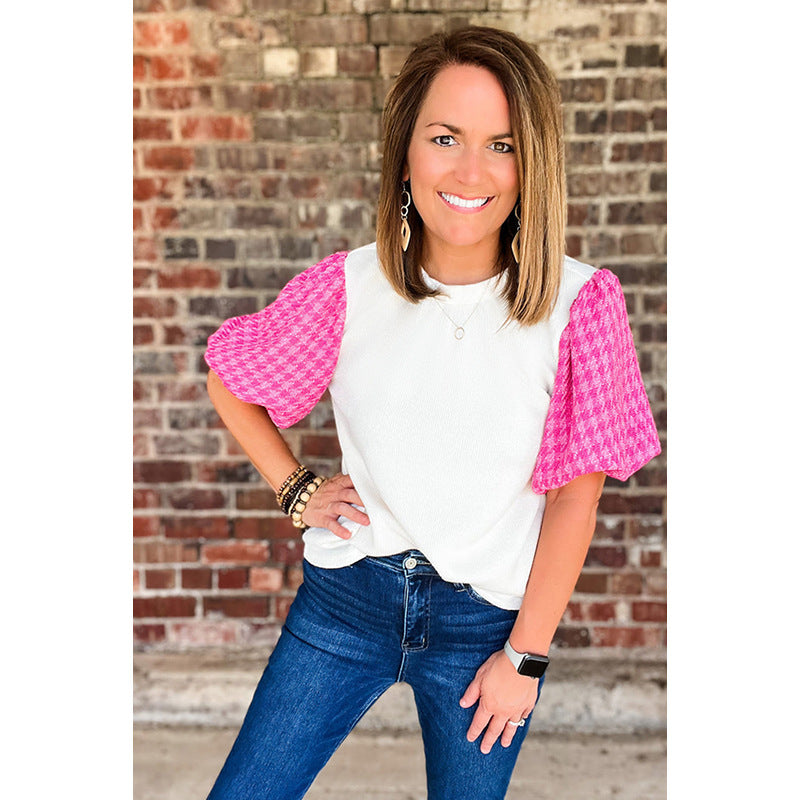 European American Simple Versatile Contrast Color Half Sleeve Shirt