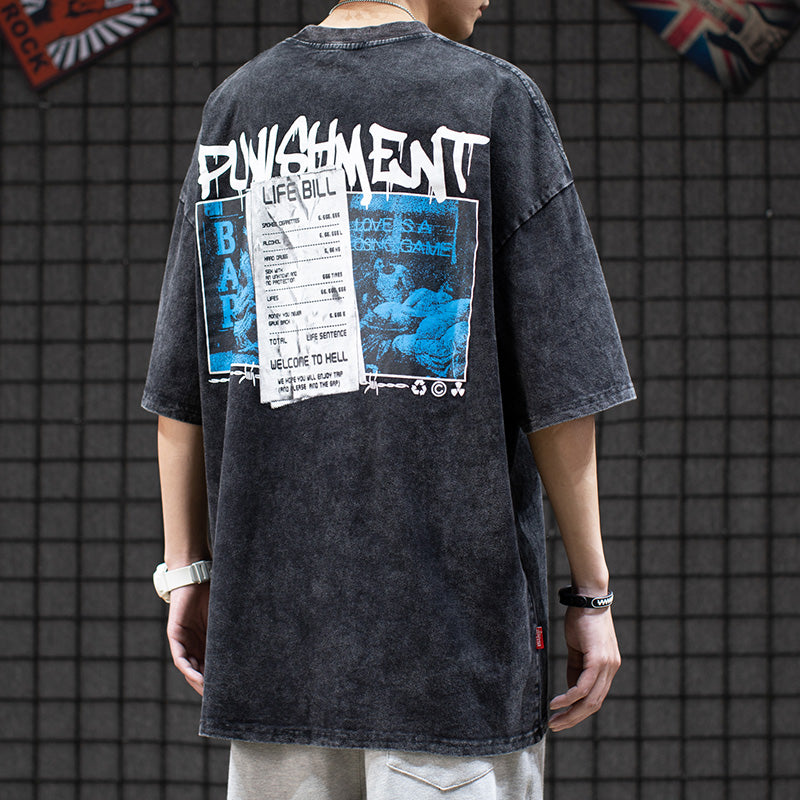 High Street Hip Hop Vintage Distressed Washed Loose Short Sleeve