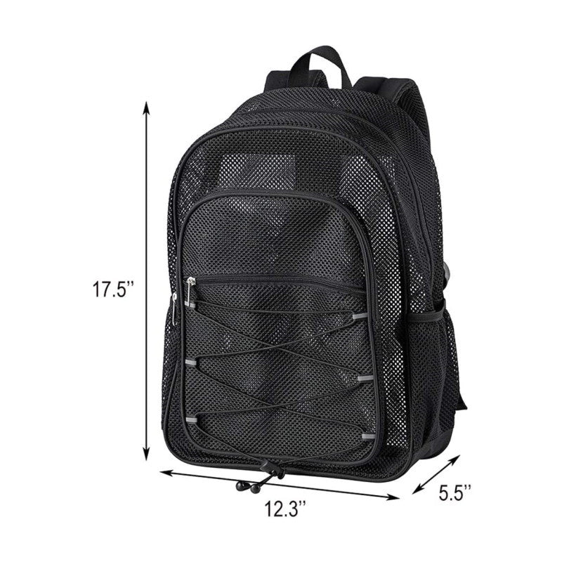 Kraftig mesh-studie-rygsæk med gennemsigtig taske
