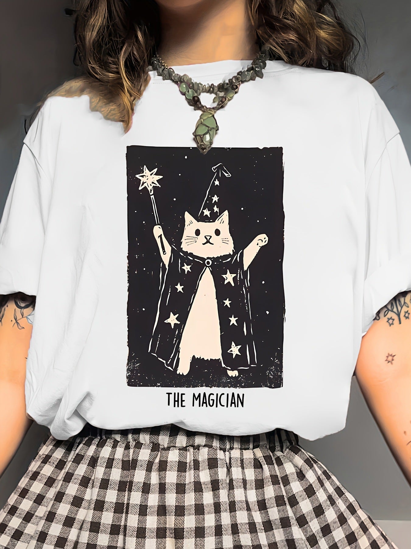 Kvinders Magiske Kat Sød Kortærmet T-shirt med Print