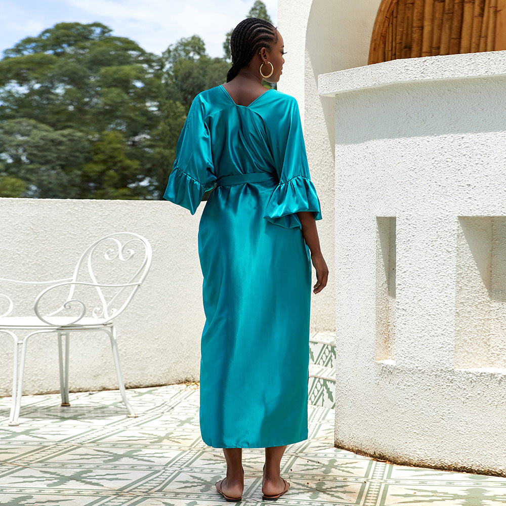 Dame Plus-Size Satin Langærmet Kjole