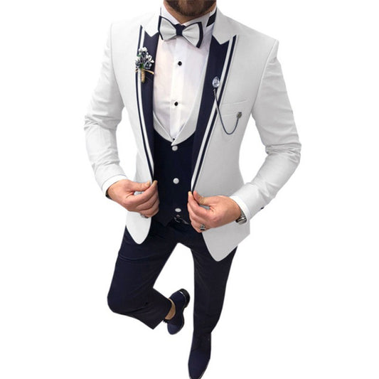 Men's Color Matching Business Casual Suit Three-piece Set