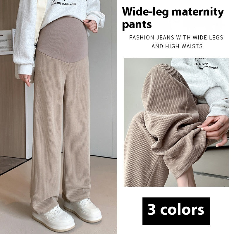 European Cotton Velvet Stripes Maternity Pants Outer Wear Fleece-lined Thickened