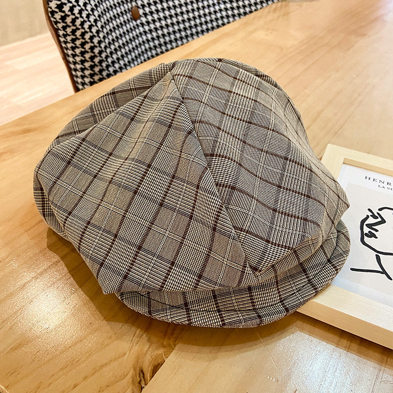 Ladies' Lattice College Wind And Cloud Octagonal Hat