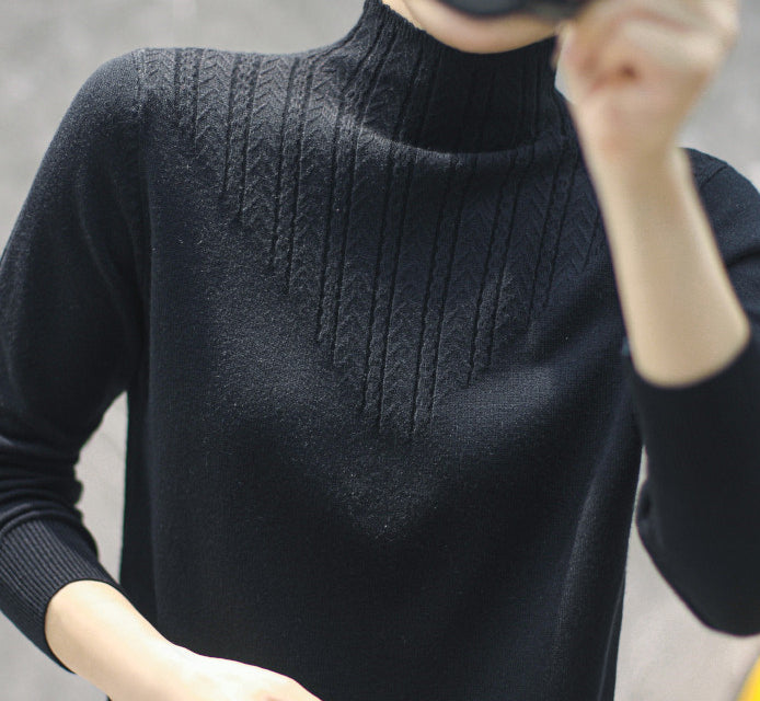 Lace Mock Neck Sweater Women's Pullover Long Sleeves Outer Match