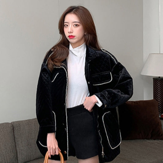Waist Slimming Fashion Temperament Mid-length Cotton-padded Jacket