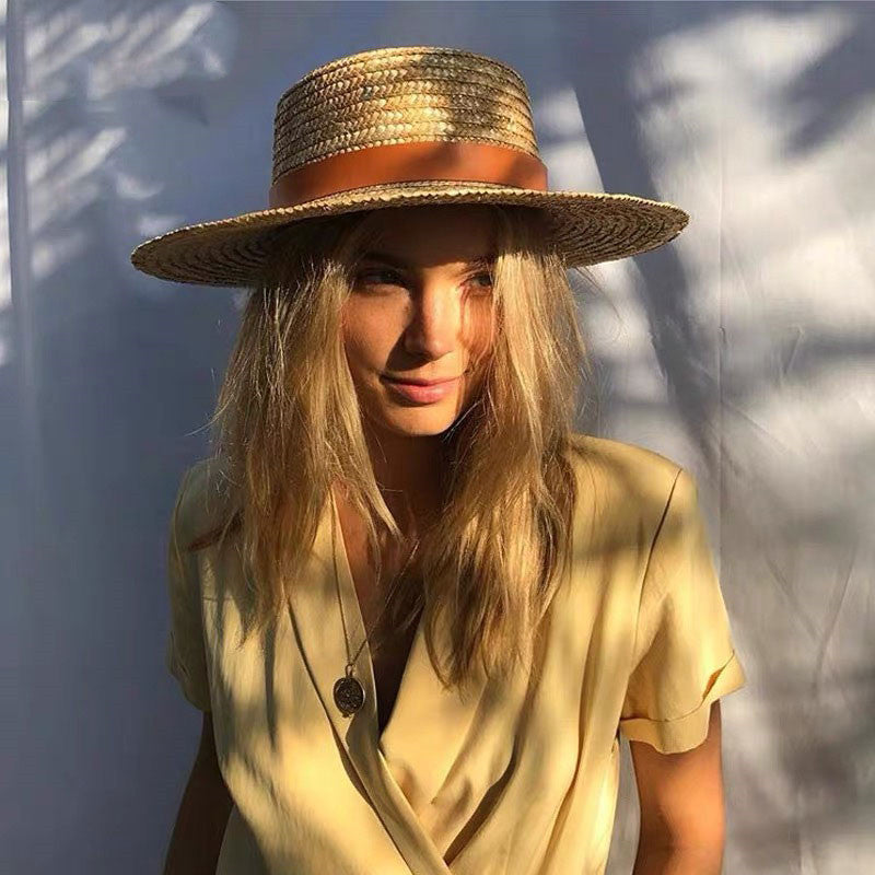 New Outdoor Travel Sunscreen Flat Top Straw Hat