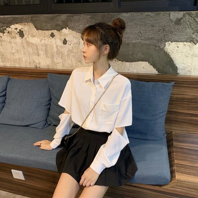Women's Versatile Loose Hollow White Shirt