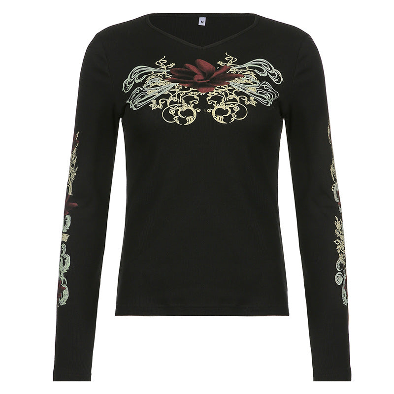 Dame Ins Street Retro Print Rundhals T-shirt