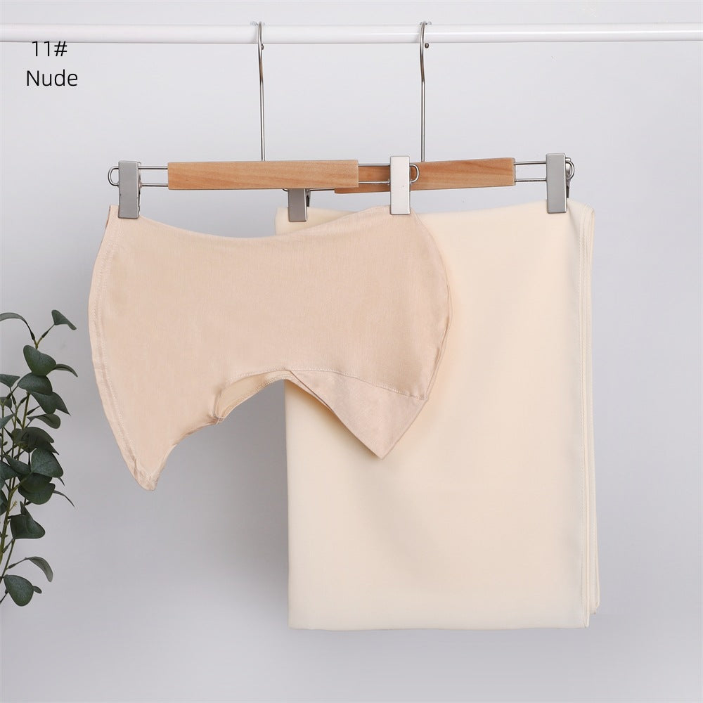 Modal Solid Color Breathable Fits Cap Pearl Chiffon Scarf
