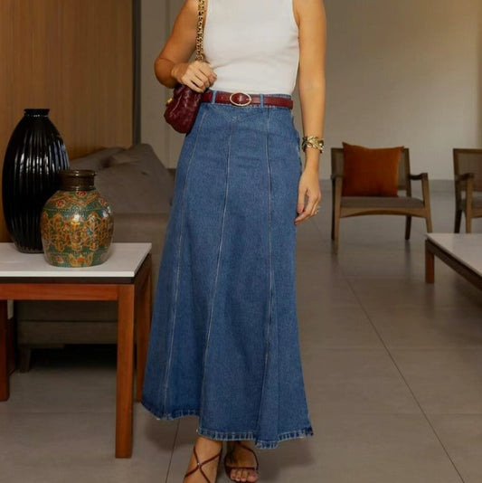 Women's Low-stretch High-waisted Denim Skirt