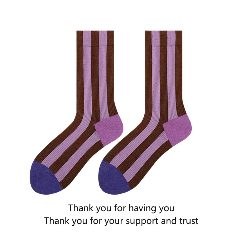 Contrast Striped Socks With Dopamine Color