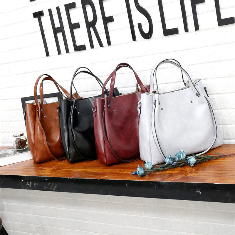 Four Piece Trendy PU Mother-and-child Bag Solid Color One-shoulder Diagonal Bag