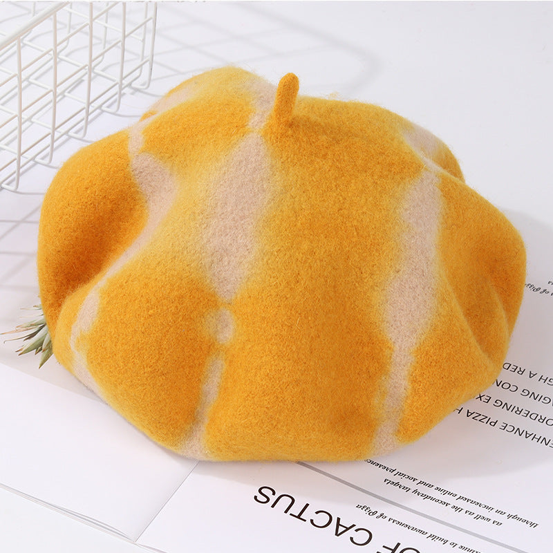 Hat New Tie-dyed Fine Wool Material Beret