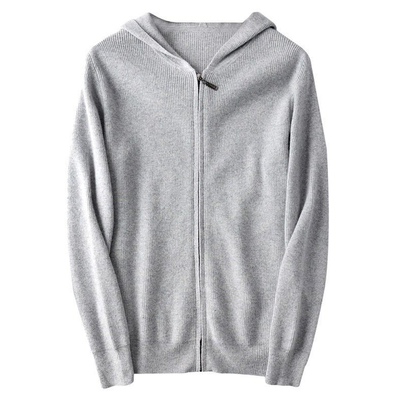 Men's Zipper Solid Color Hooded Sweater Cardigan