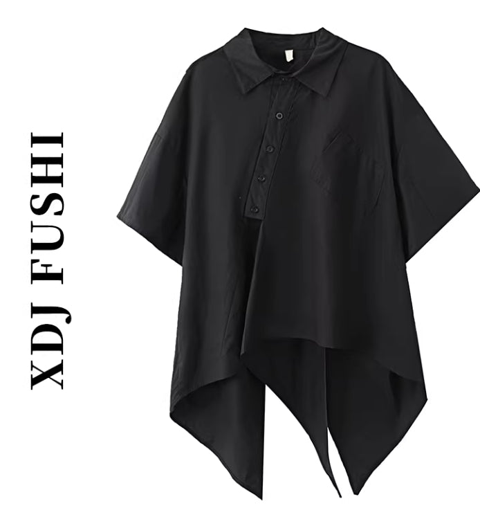 Dark-style Niche Asymmetric Short-sleeve Shirt