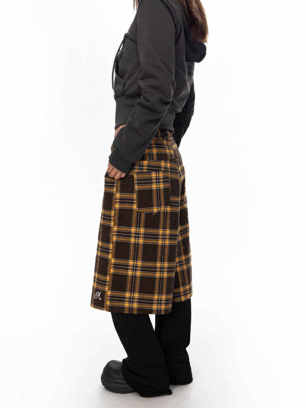 Retro Plaid Pants Women's Loose Casual Straight-leg Wide Leg Shorts