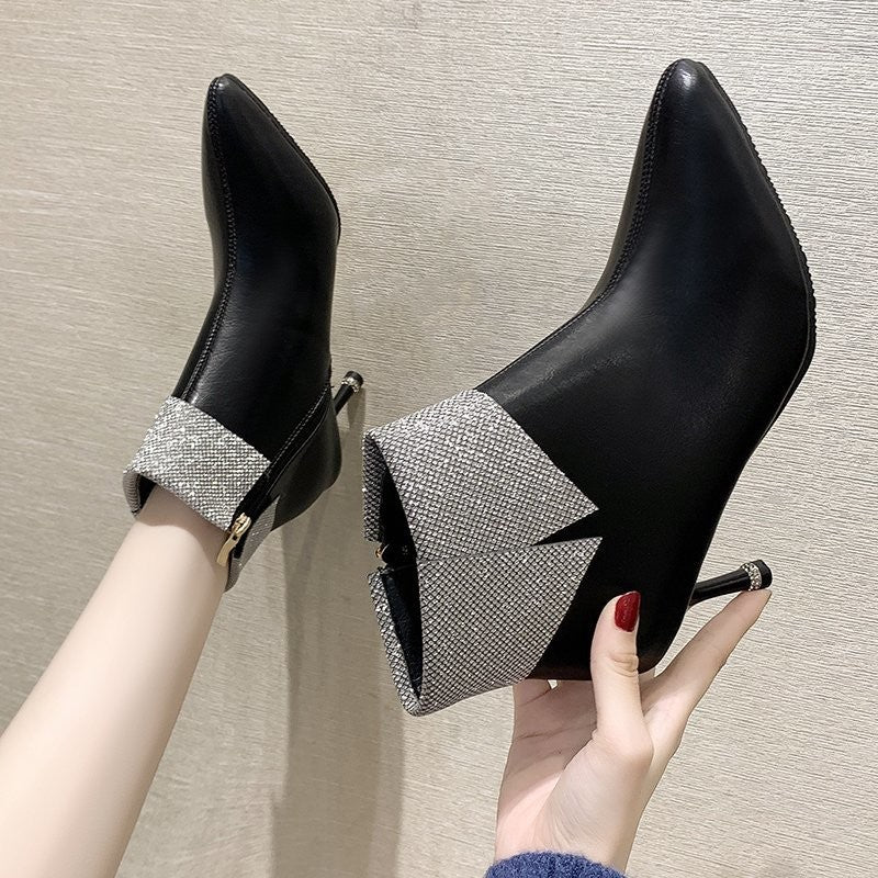 Women's Pointed Side Zipper Stiletto Ankle Boots