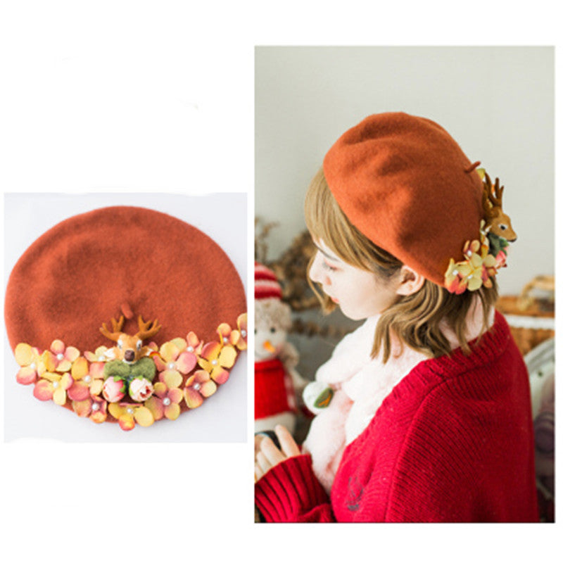 Women's Fashion Handmade Flower Beret Hat