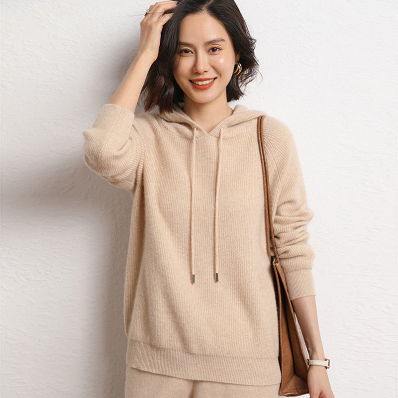 Women's Loose Hooded Sweater Pullover Raglan Short