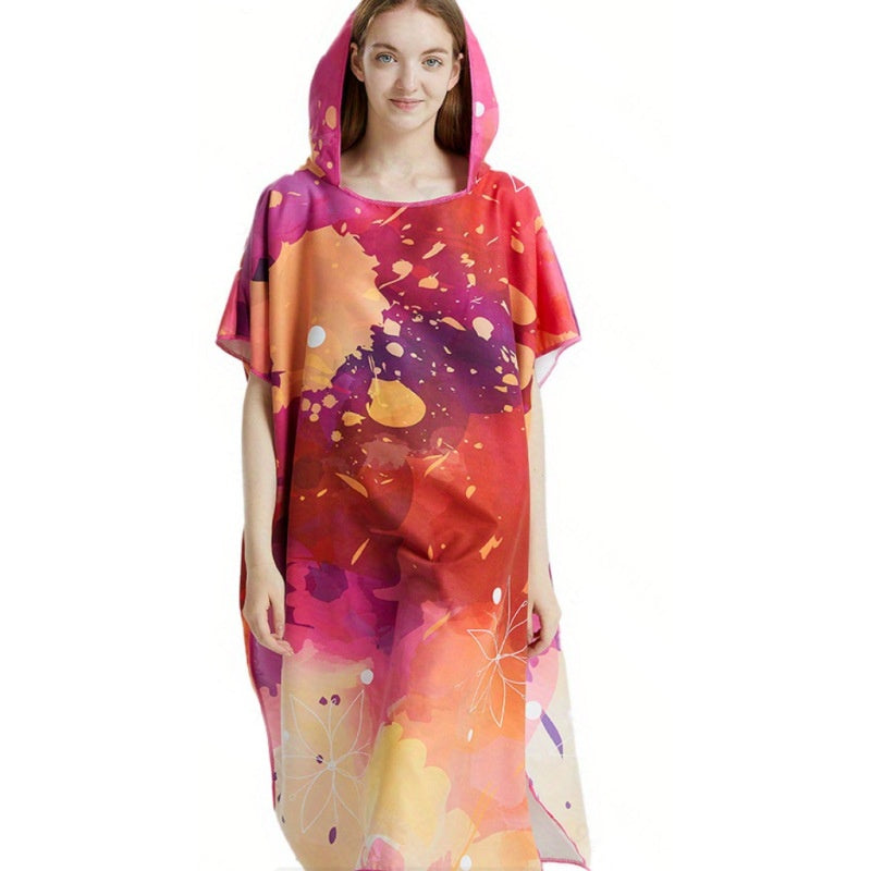 Cross-border Hot Selling Floral Hooded Laundry Quick-drying Towel Cloak Bathrobe Beach Towel Bathtub Pool Shawl Wholesale