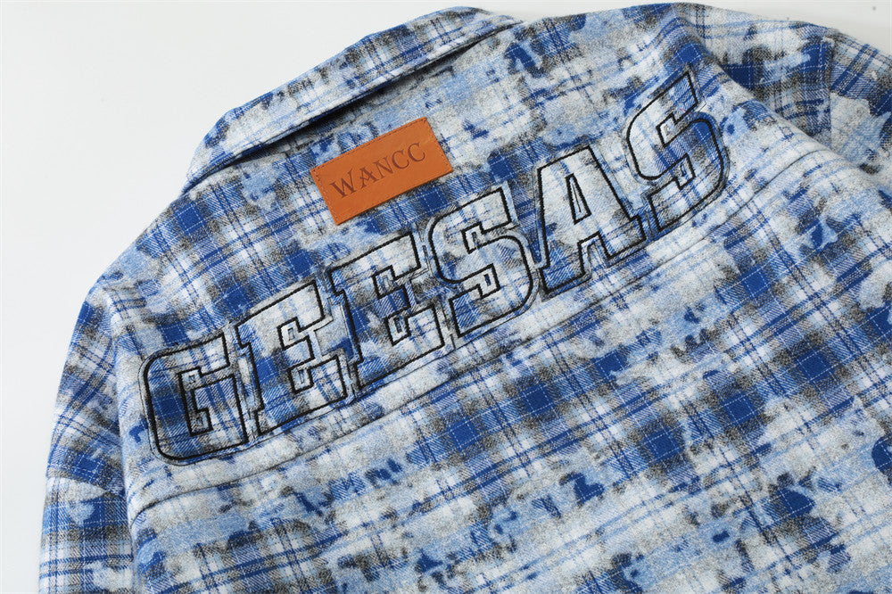 Tie-dyed Distressed Plaid Shirt Jacket Men