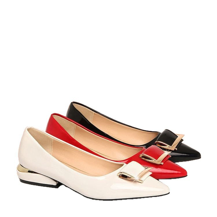 Womens Mid-heel Chunky-heel Soft-soled Low-cut Soft-leather Pumps