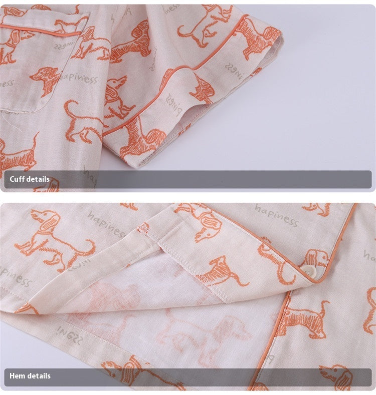 New Cute Cartoon Orange Sausage Dog Cotton Double-layer Pajamas