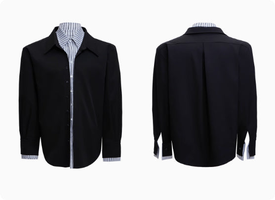 Male Niche Striped Contrasting Patchwork Shirt Top