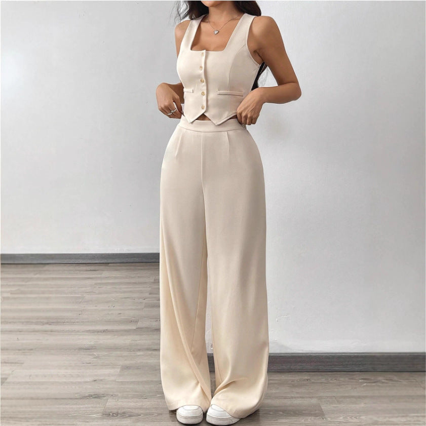 Tight-fitting Tank Top Set With High-waisted Wide-leg Womens Casual Trousers