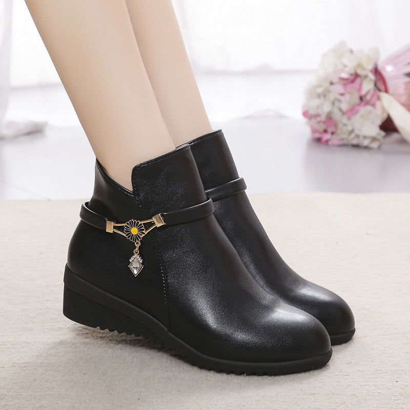 Women's Slope Heel Flat Mother's Cotton Shoes Short Boots